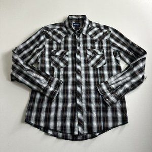 Vtg Wrangler‎ Shirt Mens Size Large Southwestern Pearl Snap Brushpopper Western
